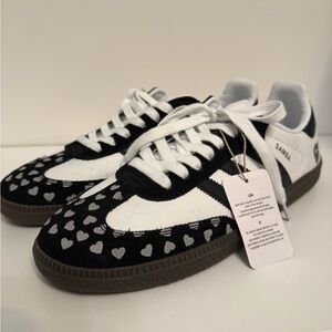 Adidas Sambas Black & White Heart Sneakers, NWT
